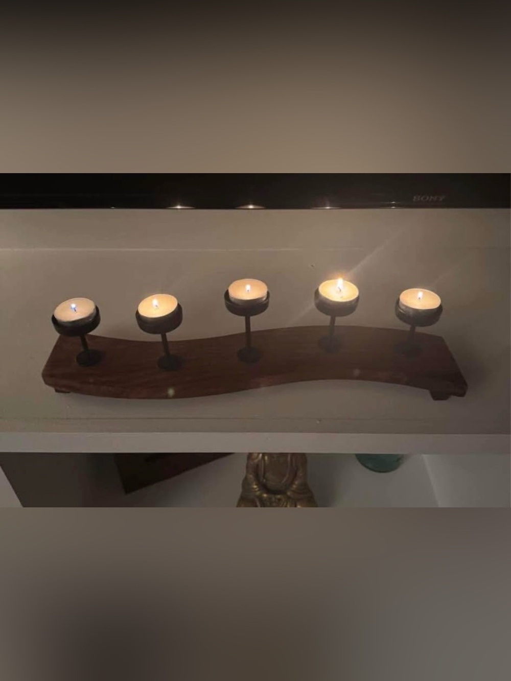 Cost Plus World Market Brown Wood and Black Tea Light Candle Tray
